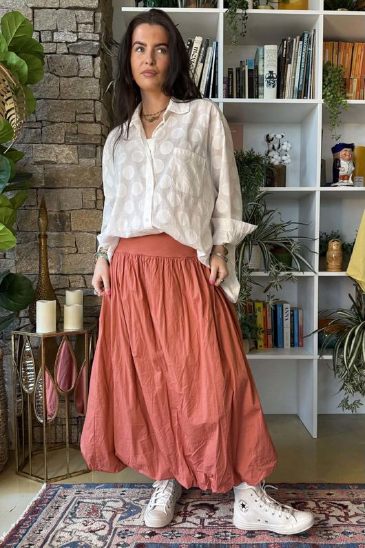 Paloma Bubble Hem Midi Skirt Indian Red